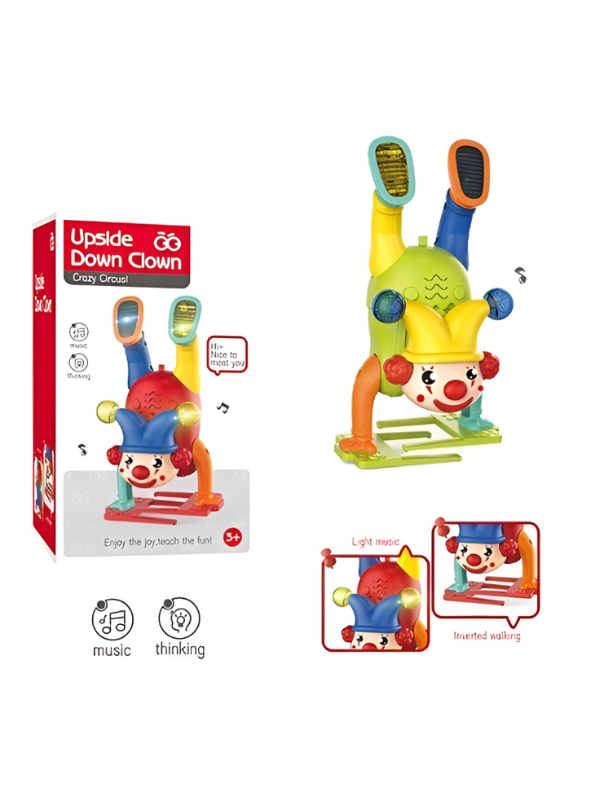 Green - Musical Upside Down Clown Toy for Kids with Handstand Action and Flashing Lights LMI11203