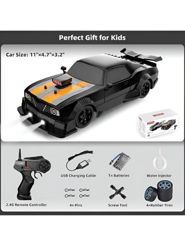2.4GHz Remote Control Drift Car for Boys | High-Speed RC Racing Toy | Black & Orange Hobby Car Gift for Kids LMI15510.