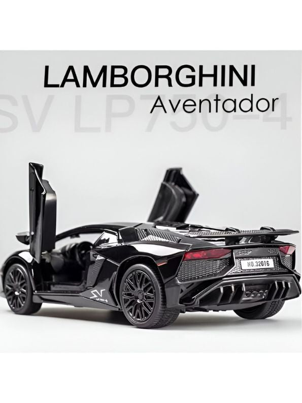 Black - Lamborghini Aventador LP750-4 Diecast Model Car 1:32 Scale – Mini Sports Car Toy for Kids.