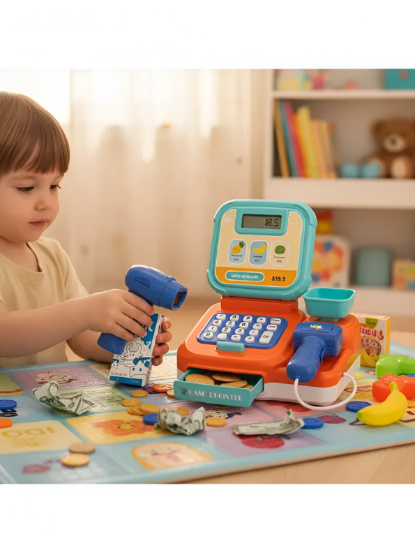 Toddler Electronic Cash Register with Calculator & Food | Learning Shopping Toy Gift LMI15523