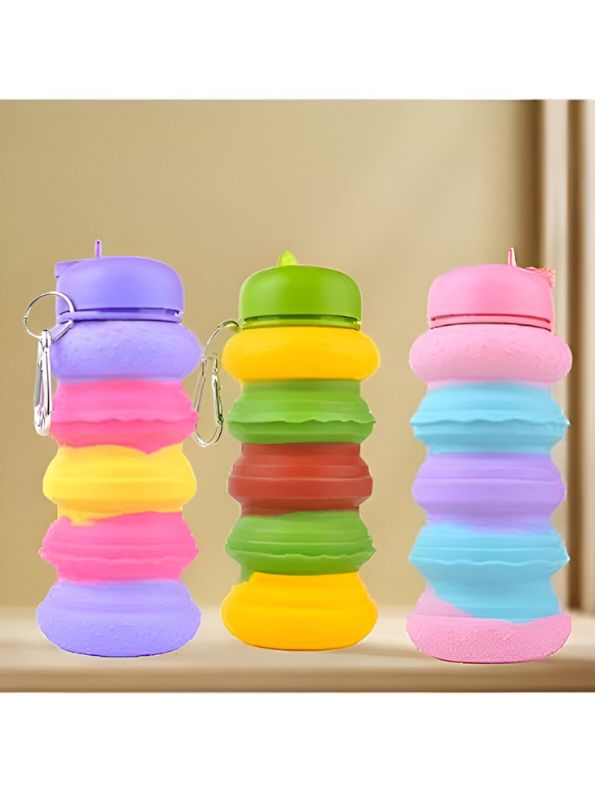 Stackable Collapsible Water Bottle with Carabiner Clip | Fun Silicone Kids' Sipper | Portable, Leak-Proof & BPA-Free" NOVGBT-9057
