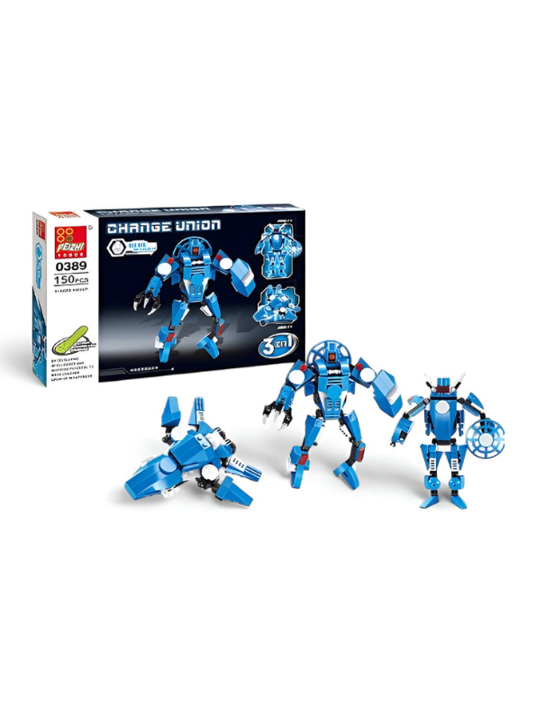 Change Union 3-in-1 Transforming Robot Building Block Set | Blue Mecha Building Blocks Toy (150 Pcs) MD2179