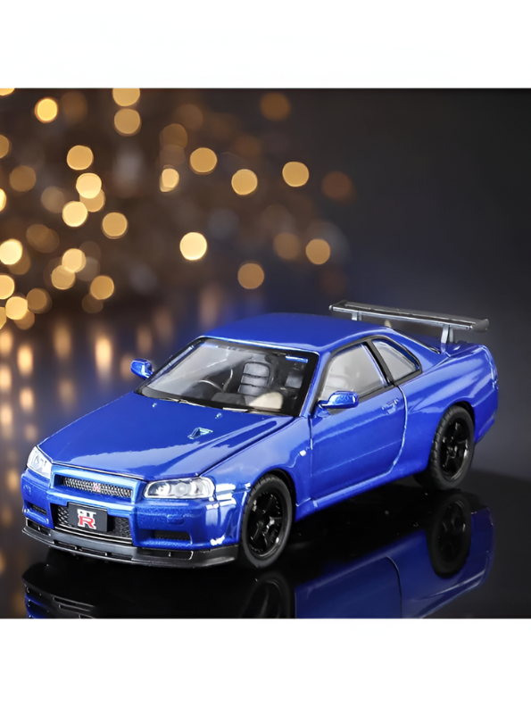Blue - Nissan Skyline GTR R34 - Premium Alloy Metal Diecast Sports Racing Car Model - Openable Doors & Pull-Back Action Scale 1:32- LMI15798