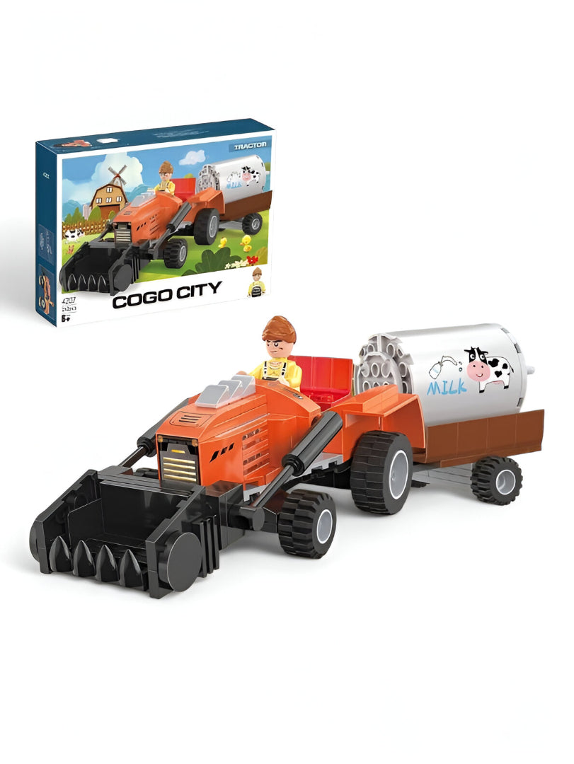Farm Tractor and Milk Tanker Trailer Building Block Set COGO