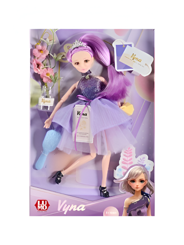 Vyna Fashion Doll with Purple Hair, Sparkle Dress & Tiara – Collectible Toy Set for Kids 3+ NX15396