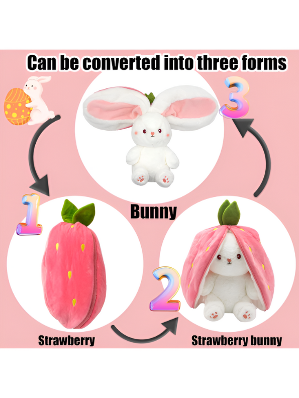 Cute Strawberry Rabbit Plush Toy - Kawaii Strawberry Bunny Stuffed Animal Soft Toy for Girls & Kids, Perfect Gift & Decor LMI11108