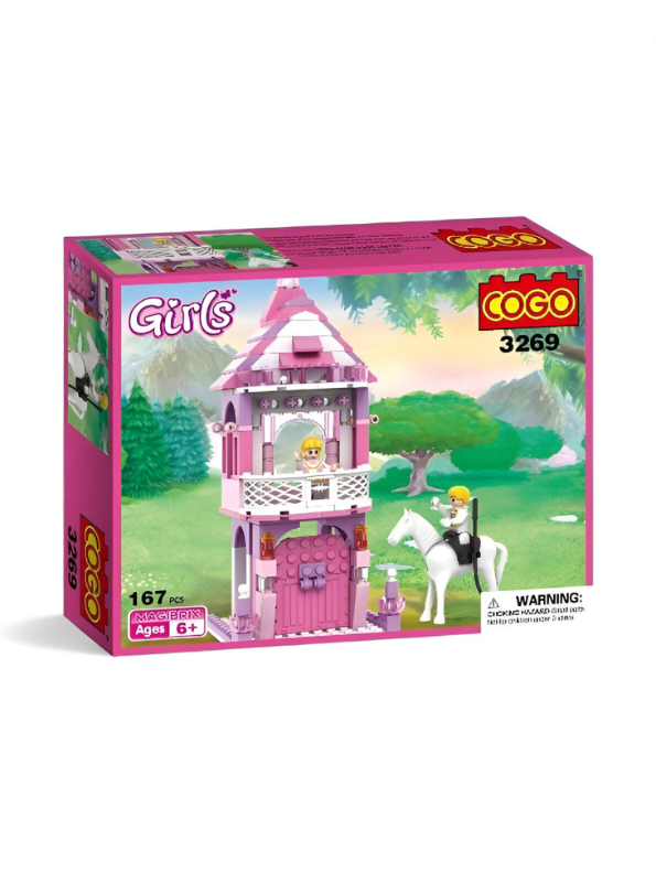 Pink Princess Tower and Horse Building Block Set - 167+ PCS COGO Girl LEGO Set - Castle Playset for Kids Ages 6+ TV5635
