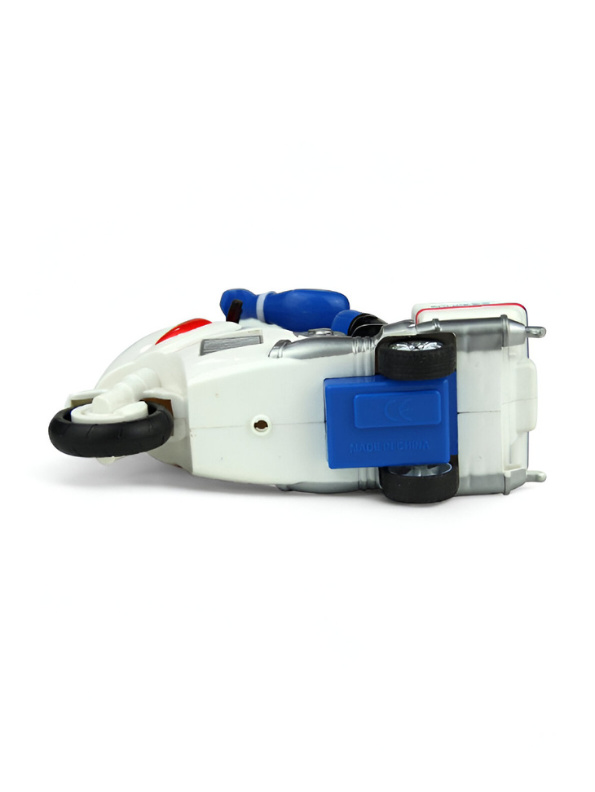 Push-and-Go Police Motorcycle Toy with Fixed Rider | White and Blue Emergency Vehicle LMI15178