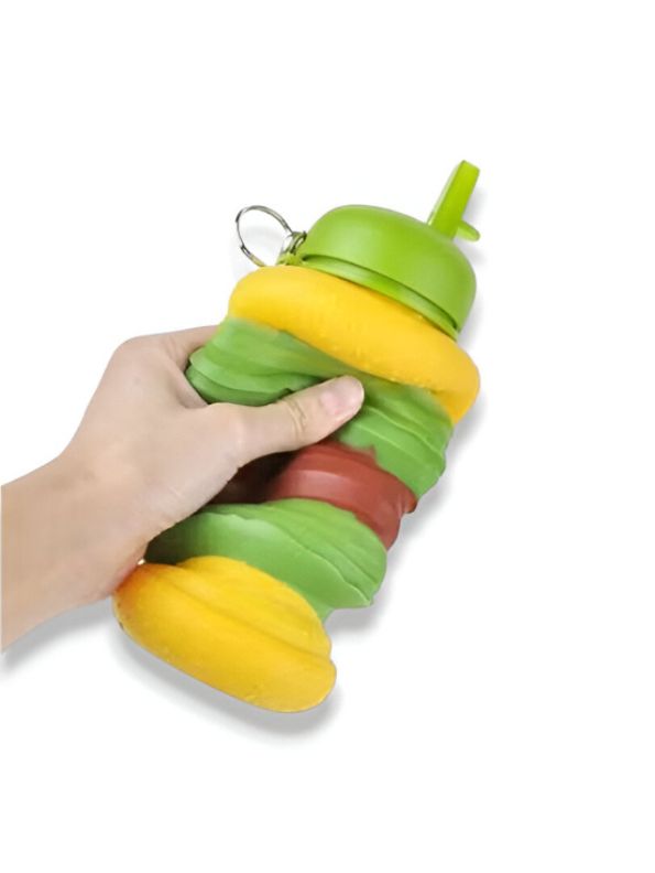 Collapsible Silicone Burger Water Bottle for Kids | Leak-Proof, BPA-Free Foldable Sipper for School & Travel NOVGBT-9057