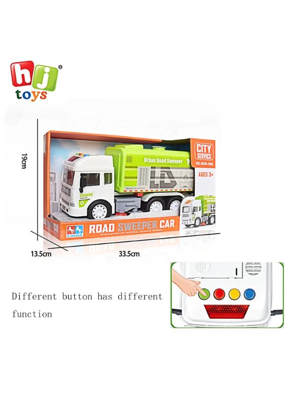 GREEN - DustBuster Road Sweeper - Friction Powered Street Cleaning Truck Toy with Lights & Sound | City Sanitation Vehicle for Kids - LMI13404