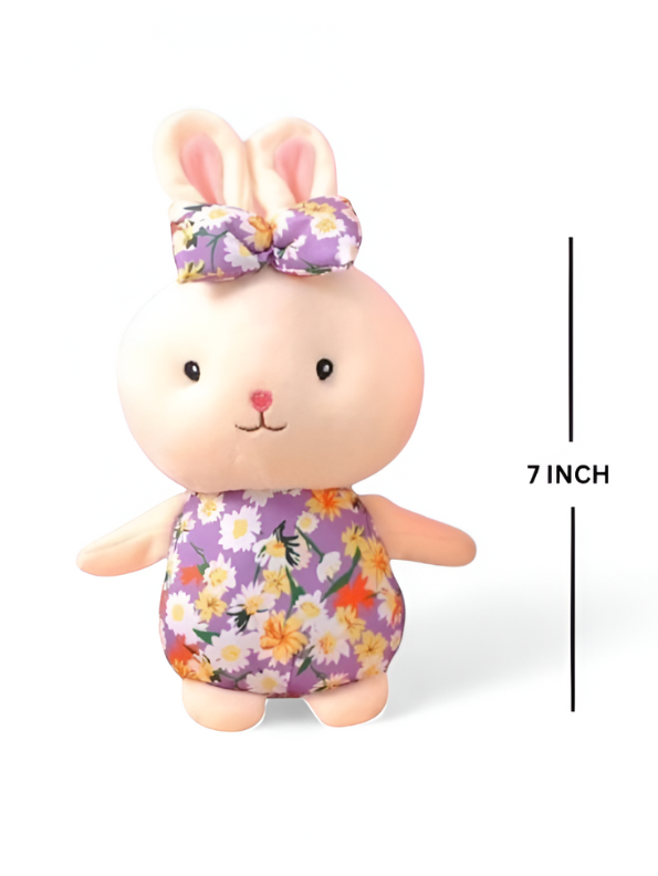 Purple - Cute Rabbit Soft Toy for Girls & Boys | 7-Inch Plush Bunny with Floral Dress LMI11129