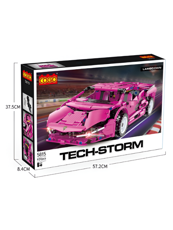 Pink Supercar Building Block Set - 929 PCS TECH-STORM Sports Vehicle LEGO Set - Lambocar Model for Ages 8+ TV5124