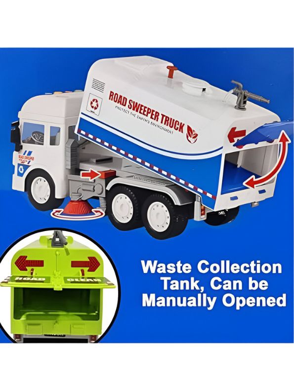 BLUE - DustBuster Road Sweeper - Friction Powered Street Cleaning Truck Toy with Lights & Sound | City Sanitation Vehicle for Kids - MS13404