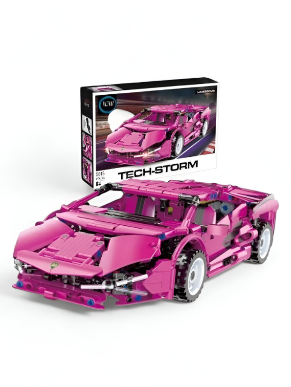 Pink Supercar Building Block Set - 929 PCS TECH-STORM Sports Vehicle Building Block Set - Lambocar Model for Ages 8+ TV5124