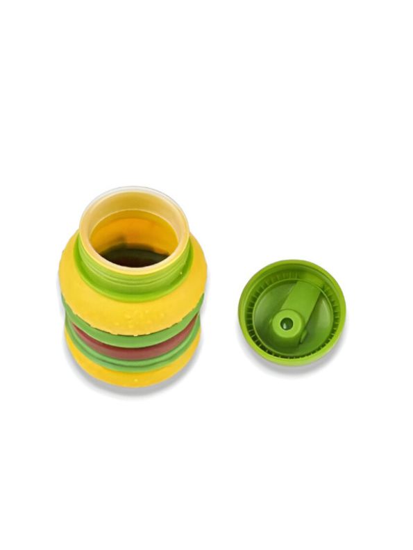 Collapsible Silicone Burger Water Bottle for Kids | Leak-Proof, BPA-Free Foldable Sipper for School & Travel NOVGBT-9057