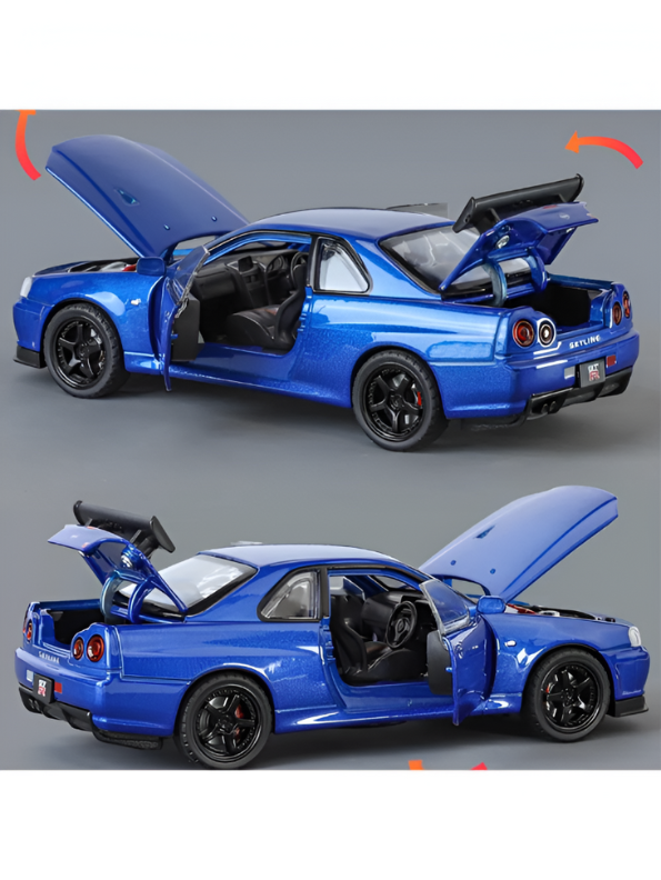 Blue - Nissan Skyline GTR R34 - Premium Alloy Metal Diecast Sports Racing Car Model - Openable Doors & Pull-Back Action Scale 1:36 - TV5805.