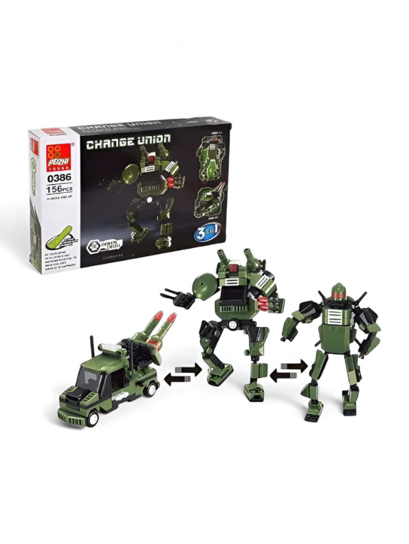 3-in-1 CHANGE UNION Building Block Set - 156 PCS Military Robot & Vehicle LEGO Set - Transforming STEM Toy TV5008