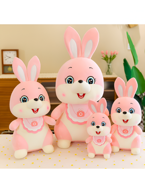Cute Pink plush bunny with bib | soft Toy stuffed animal for babies and kids LMI14142.