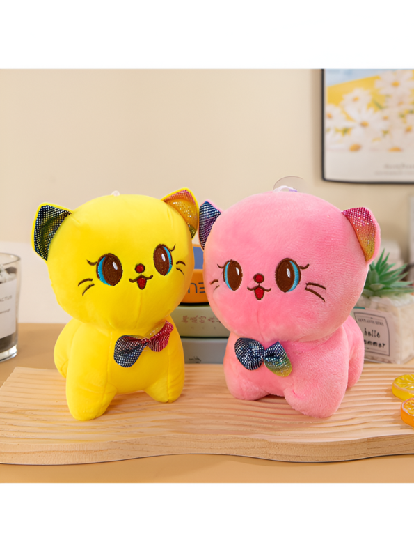 7-Inch Cute Pink Cat Soft Toy | Stuffed Animal Plushie with Bow Tie LMI11943