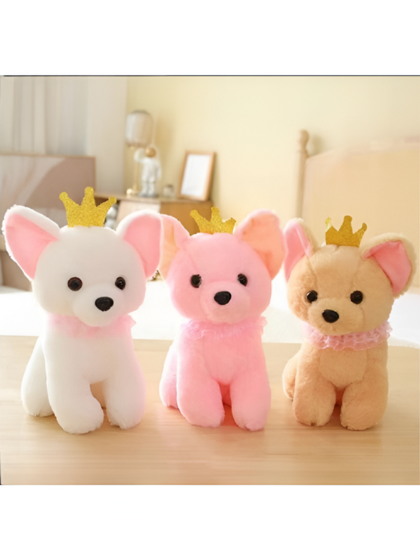 Pink Plush Dog with Gold Crown - Soft Toy for Kids LMI11091