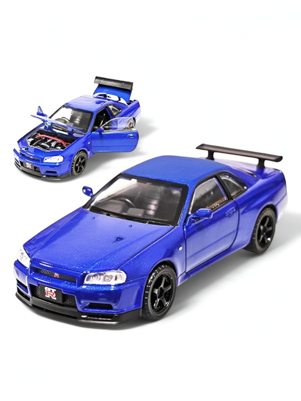 Blue - Nissan Skyline GTR R34 - Premium Alloy Metal Diecast Sports Racing Car Model - Openable Doors & Pull-Back Action Scale 1:36 - TV5805.