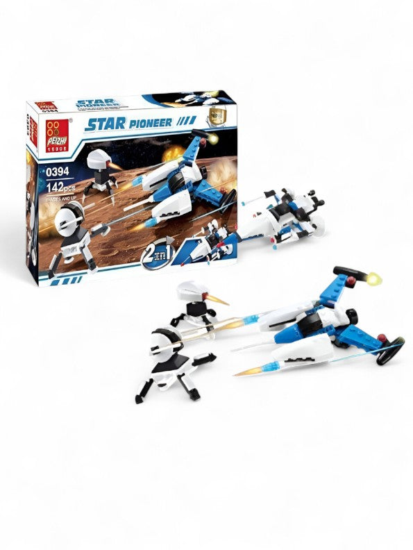 Star Pioneer Space Fighter & Robot Building Block Set | 142-Piece 2-in-1 Space Building Kit TV4832