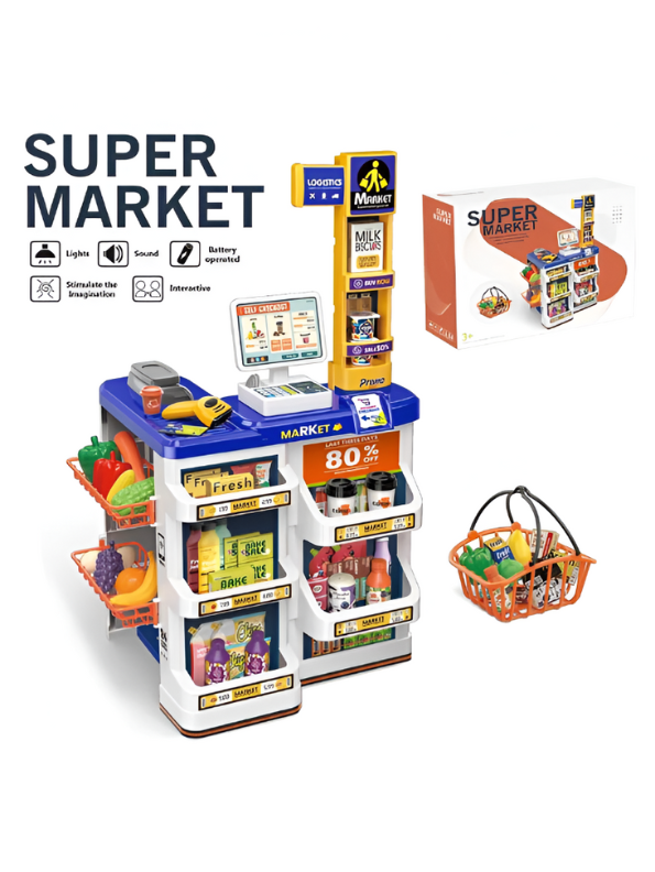 Electronic Cash Register & Supermarket Stand Toy for Kids 3+ | Interactive Pretend Play Set with Scanner NX12788