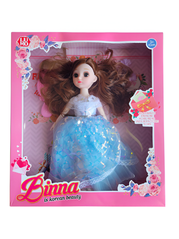 Fashion Doll in Light-Up/Glowing Blue Ball Gown | Binna "A Heavenly Beauty" Doll with Brown Hair LMI14886