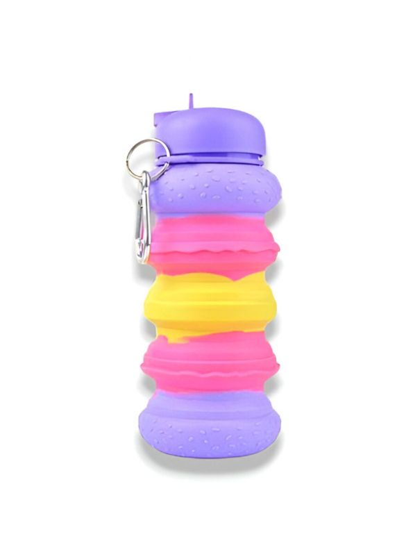 Stackable Collapsible Water Bottle with Carabiner Clip | Fun Silicone Kids' Sipper | Portable, Leak-Proof & BPA-Free" NOVGBT-9057