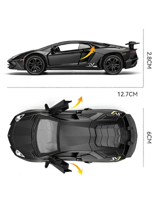 Black - Lamborghini Aventador LP750-4 Diecast Model Car 1:32 Scale – Mini Sports Car Toy for Kids.