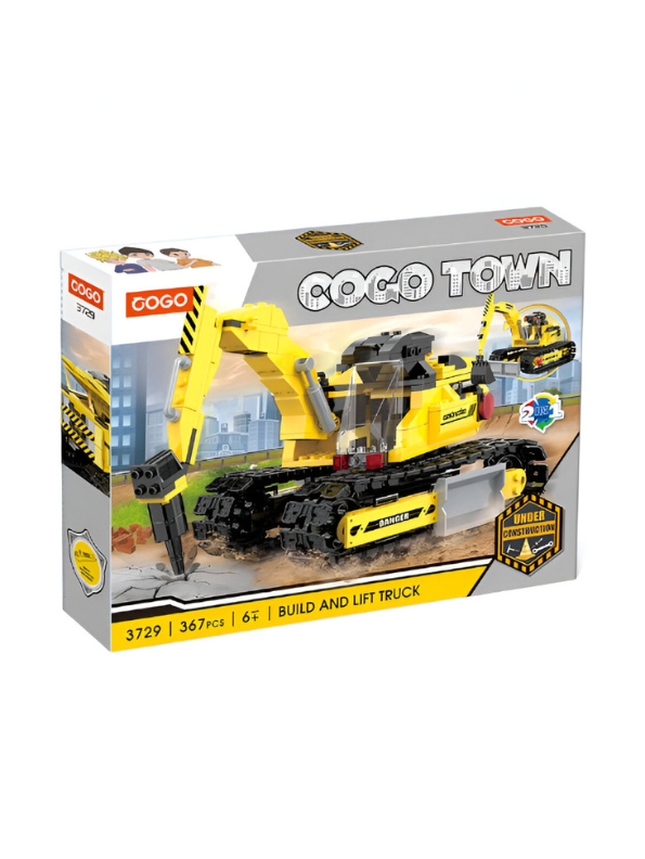 Heavy-Duty Excavator Building Blocks - 367+ PCS COGO TOWN Construction Vehicle LEGO Set - 2-in-1 Model with Figures TV5086