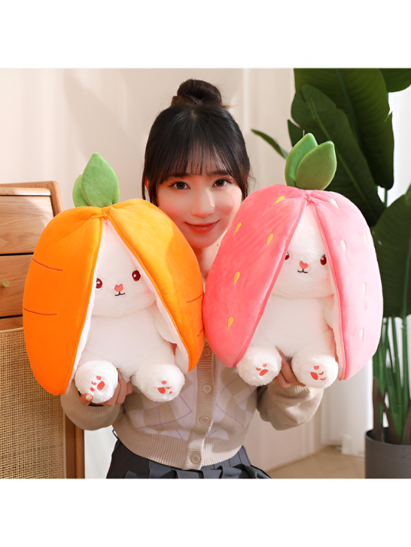 Cute Strawberry Rabbit Plush Toy - Kawaii Strawberry Bunny Stuffed Animal Soft Toy for Girls & Kids, Perfect Gift & Decor LMI11108