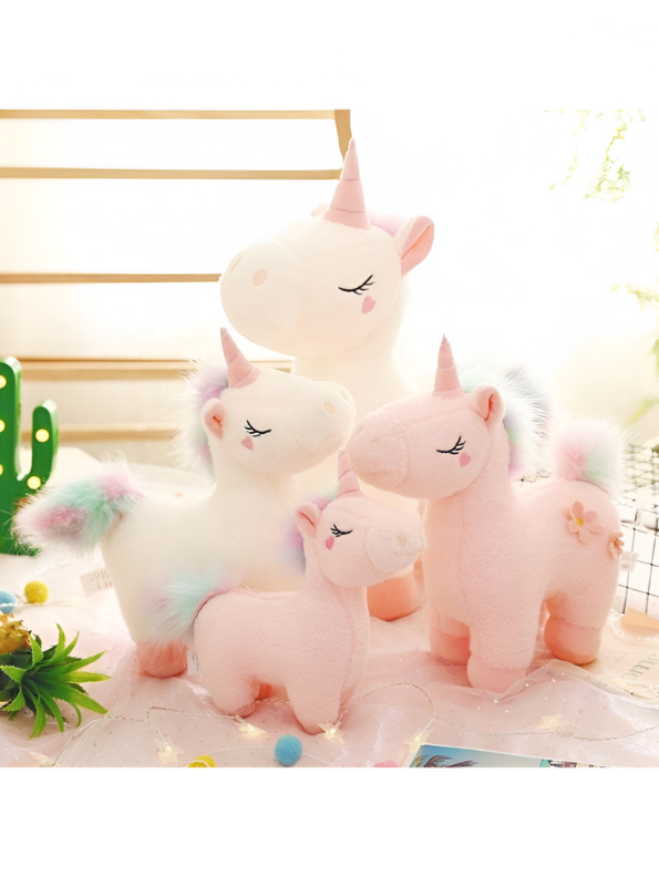 White - Dreamy Pink Unicorn Plushie for Children | Ultra-Soft Stuffed Toy with Pastel Rainbow Hair LMI12216
