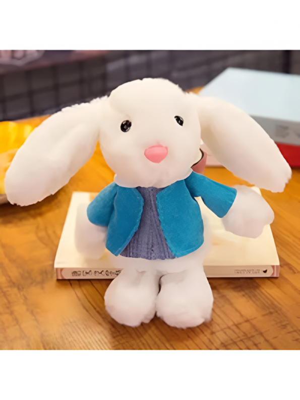 8 Inch Rabbit Soft Toy with Blue Cardigan - Plush Stuffed Bunny for Children LMI11372