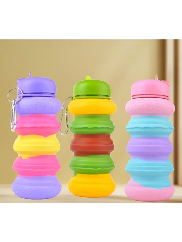 Collapsible Silicone Burger Water Bottle for Kids | Leak-Proof, BPA-Free Foldable Sipper for School & Travel NOVGBT-9057