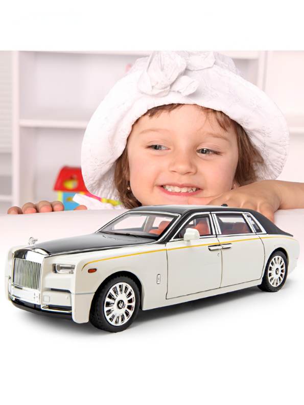 White & Black Rolls-Royce Phantom Diecast Model Car 1:18 Scale | Luxury Sedan Toy with Lights & Sound LMI15603