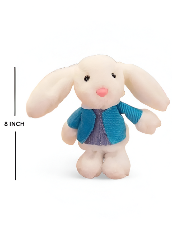 8 Inch Rabbit Soft Toy with Blue Cardigan - Plush Stuffed Bunny for Children LMI11372