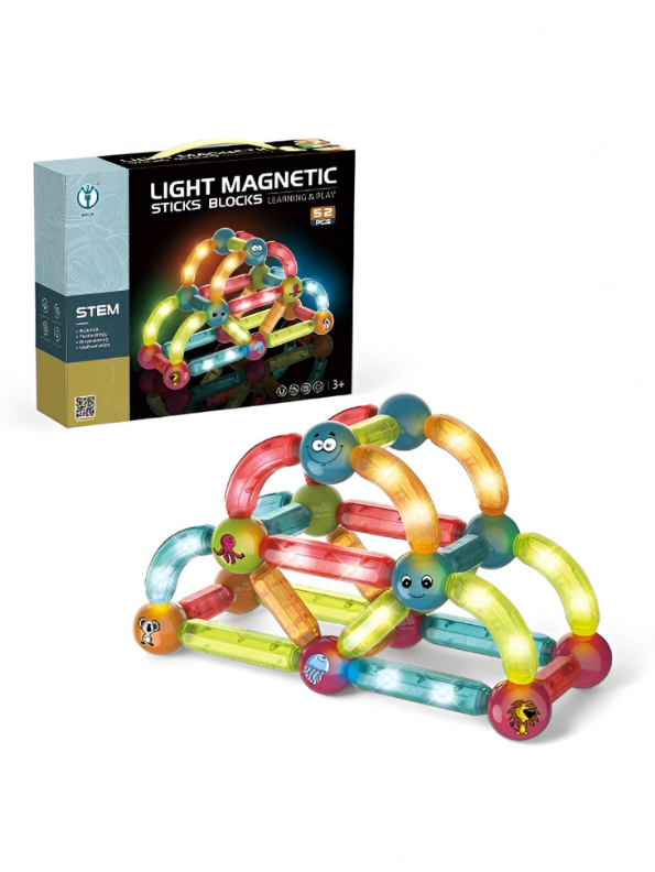 Light Magnetic Sticks Blocks Building Block Set - 52 PCS STEM Learning & Play Building Block Set - Glowing Educational Toy for Kids TV2121
