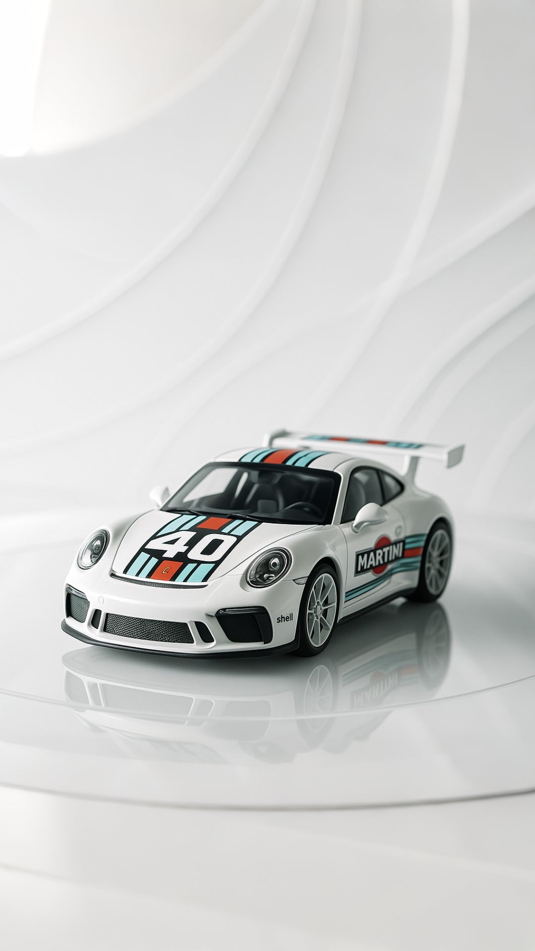 White - Porsche 911 GT3 RS Martini – Supercar Toy with Pull Back Action for Kids & Collectors F21008 Scale 1:32 - Acrylic Transparent Box.