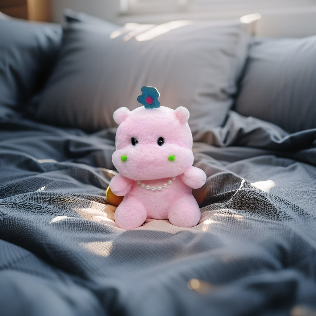 Pink Hippo Soft Toy - 8 Inch Stuffed Animal with Pearls and Flower - Cute & Cuddly Plush Toy for Kids LMI11612