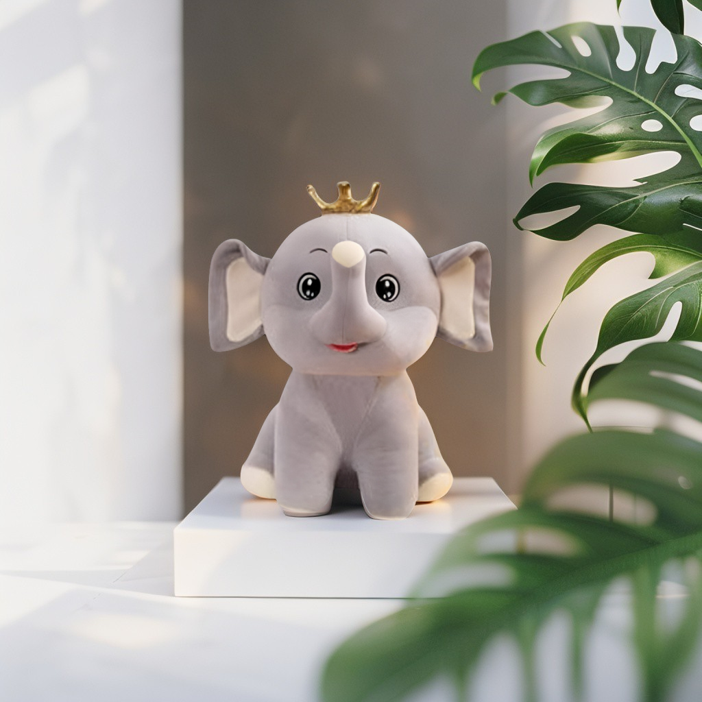 Grey - Cute and Cuddly Elephant with Crown Soft Toy - Adorable Plush Stuffed Animal LMI11471