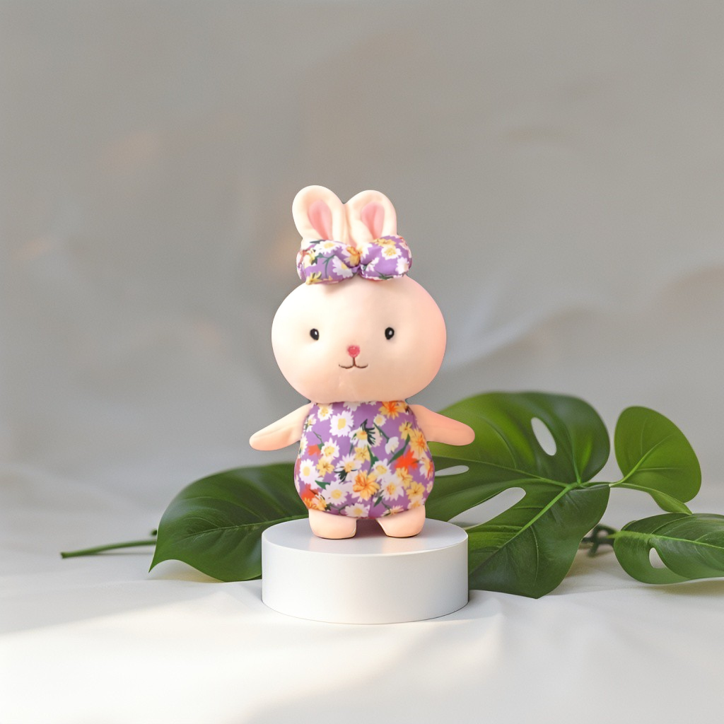 Purple - Cute Rabbit Soft Toy for Girls & Boys | 7-Inch Plush Bunny with Floral Dress LMI11129