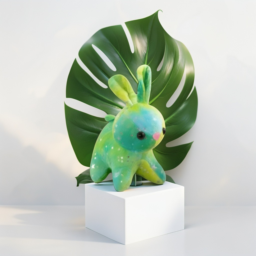 Fuzzy Green Rabbit Soft Toy with Star Glitter - Cute Plush Bunny for Kids LMI11911