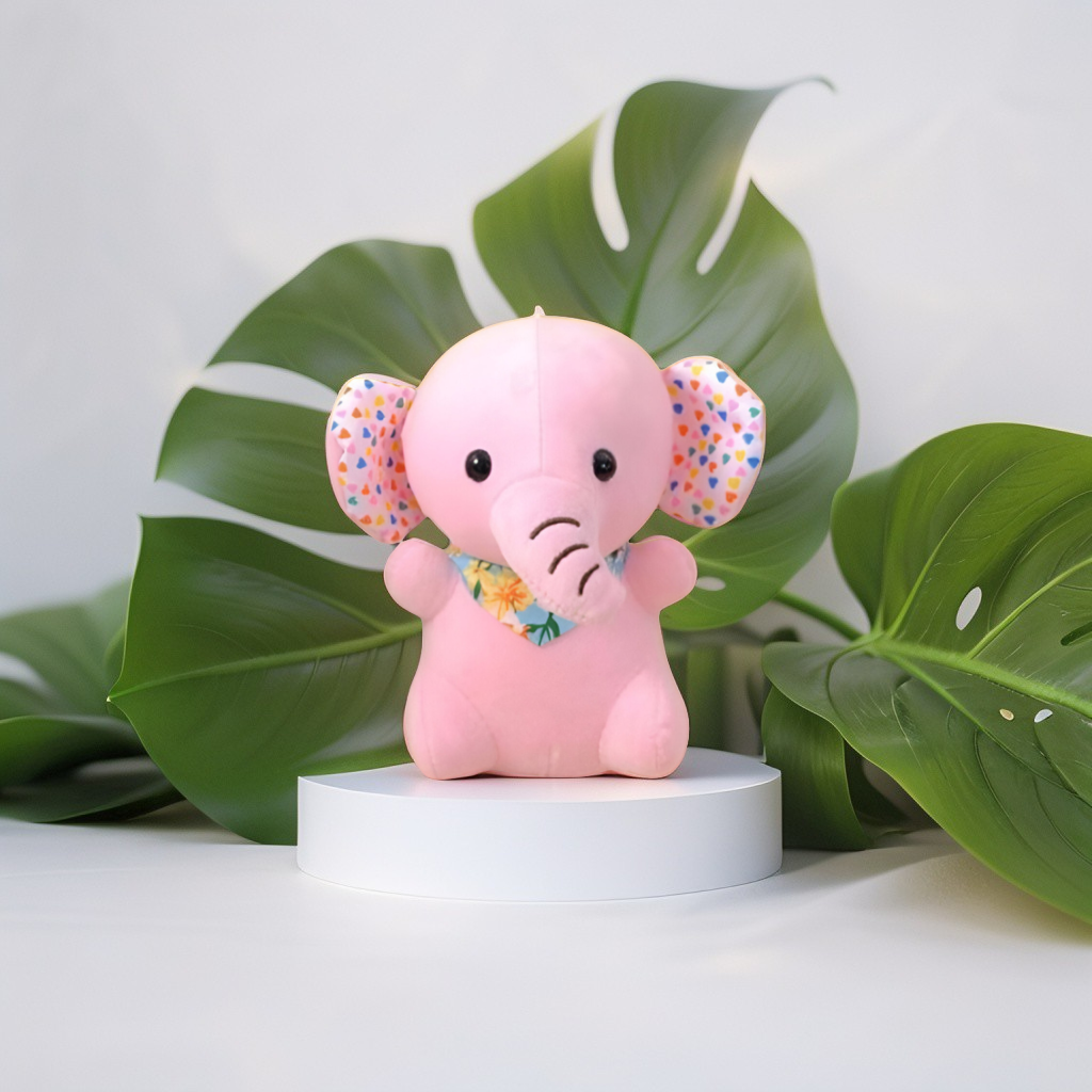 Elephant Plushie 7-inch Stuffed Animal with Heart-Patterned Ears Soft Plush Toy LMI11120.