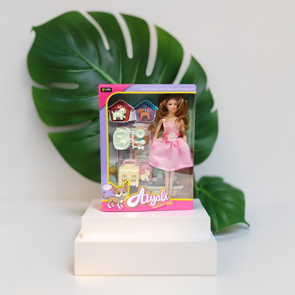 Aiyali Fashion Barbie Doll Playset for Girls with Two Pet Dogs and Accessories - Perfect Pretend Play Toy for Ages 3+ NX12660