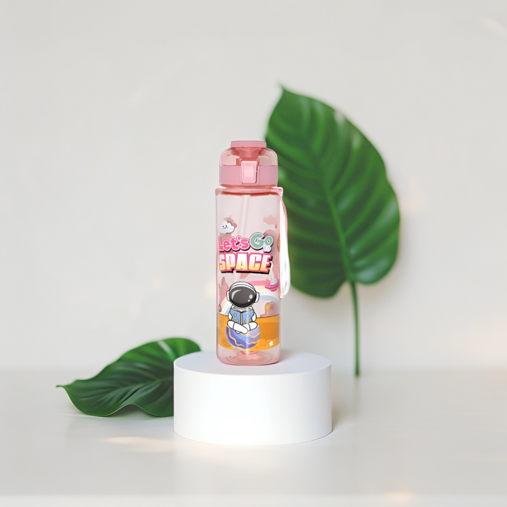 Pink - Kids Water Bottle with Straw | Leak-Proof Astronaut Space Sipper for School & Travel NOVGBT-81