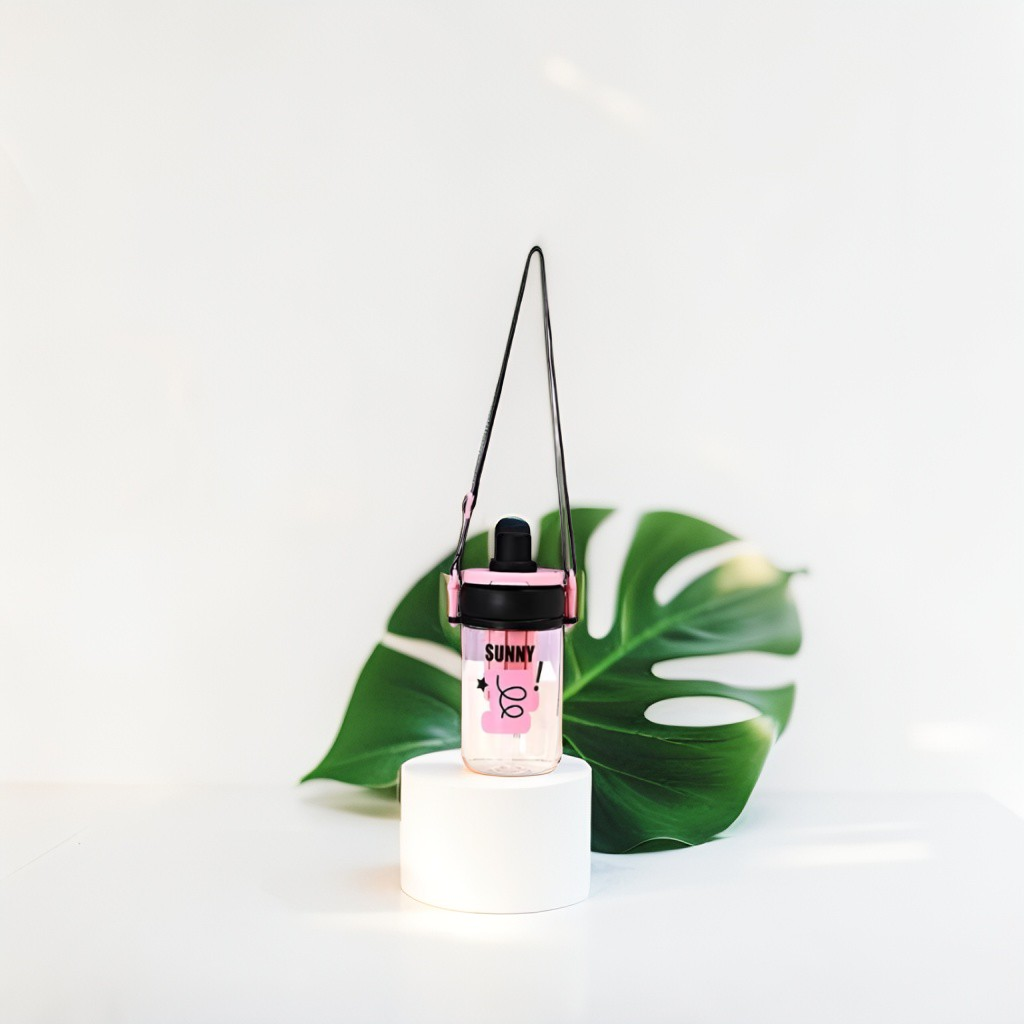 Black - Leak-Proof Kids Water Bottle with Straw & Strap | Cute Sipper for School NOVGBT-50722