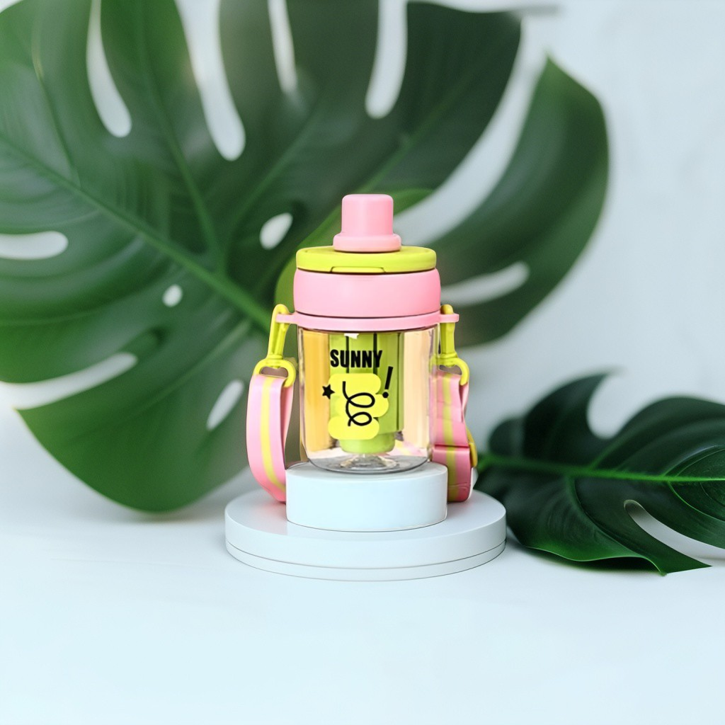 Pink - Leak-Proof Kids Water Bottle with Straw & Strap | Cute Sipper for School NOVGBT-50722