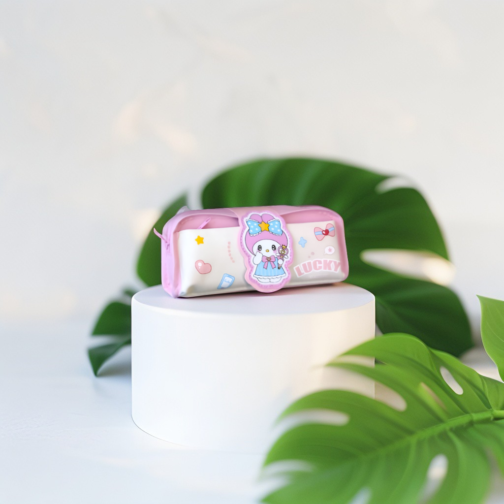 Baby Pink - Cute Cartoon Pencil Pouch with Lucky Charm | Portable Pen Case with Handle | Kawaii Stationery Organizer for Girls NOVHBC-1881008.