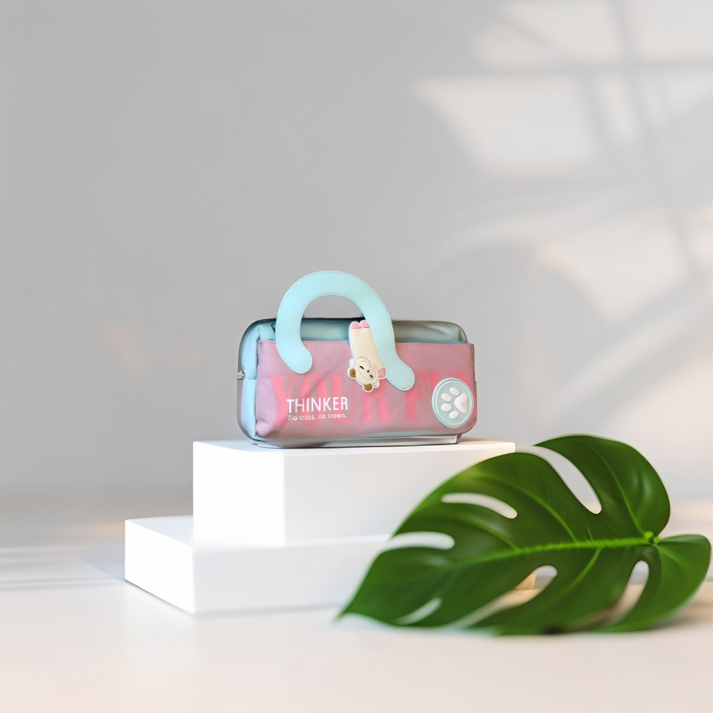 Thinker Pencil Pouch & Stationery Case | Cute Cartoon Bear Art Supply Bag with Handle | Portable Pen Organizer Gift for Students NOVGBT-50049.